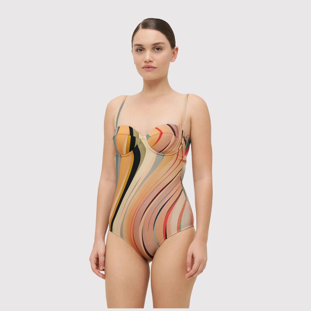 Paul Smith Womens Swimsuit Dusky Swirl Wrap Bandeau Padded Underwired Medium